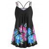 Débardeur à Bretelle Fine Fleuri Imprimé de Grande Taille - Noir 3X