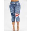 Legging Capri Moulant 3D Drapeau Américain Imprimé de Grande Taille - Bleu 2X