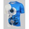 T-shirt Décontracté Bicolore Crâne Imprimée - Bleu clair XL
