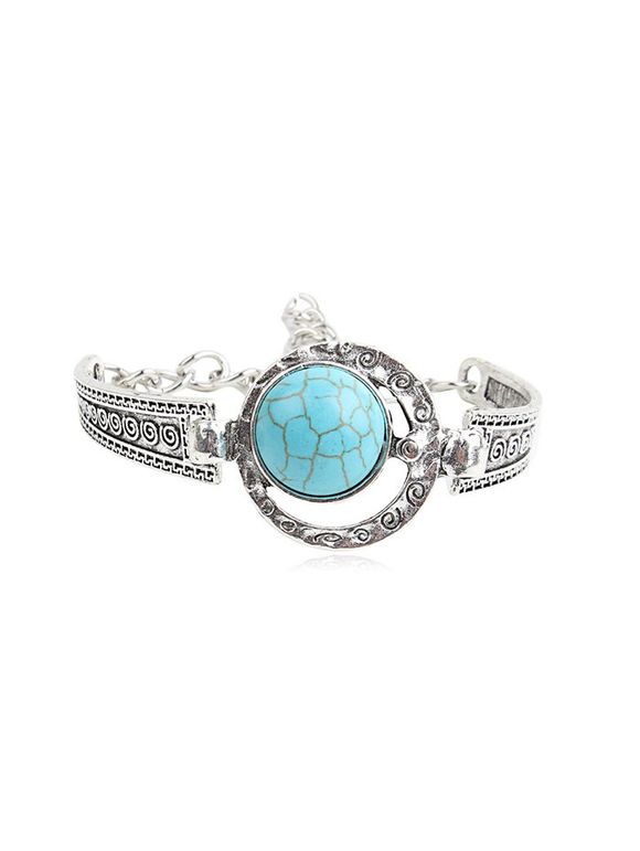 Bracelet Evidé en Turquoise Style Bohémien - Argent 