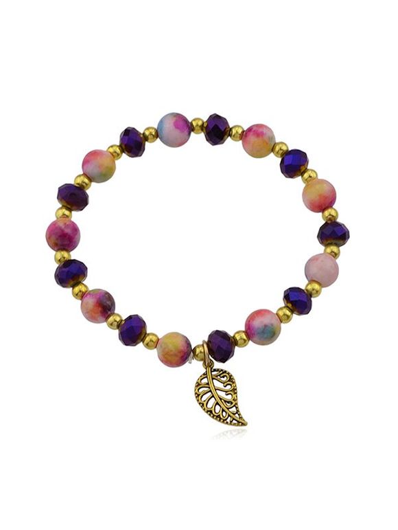 Bracelet Elastique Perlé Feuille Evidé - multicolor 