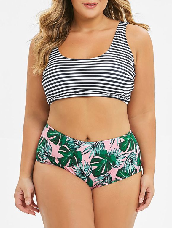 Maillot de bain bikini taille plus rayé Palm Leaf - multicolor 3X