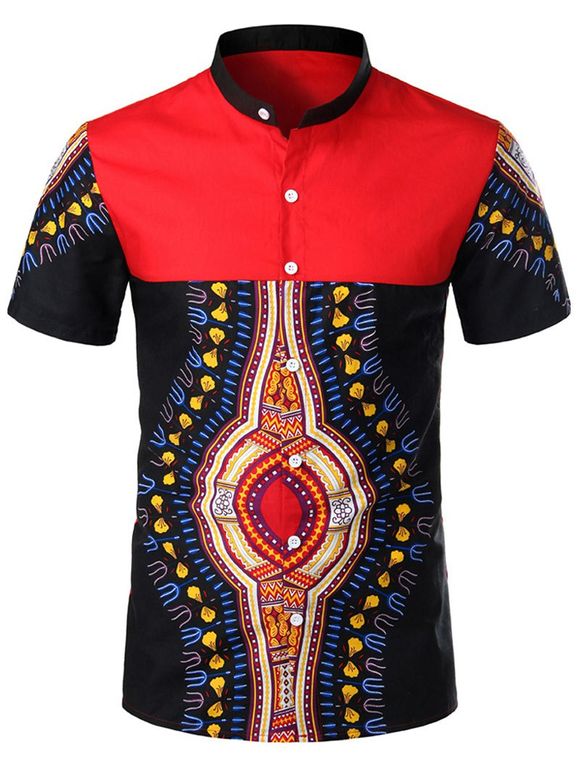 Bouton tribal Imprimer Décoration Casual Shirt - Noir XL