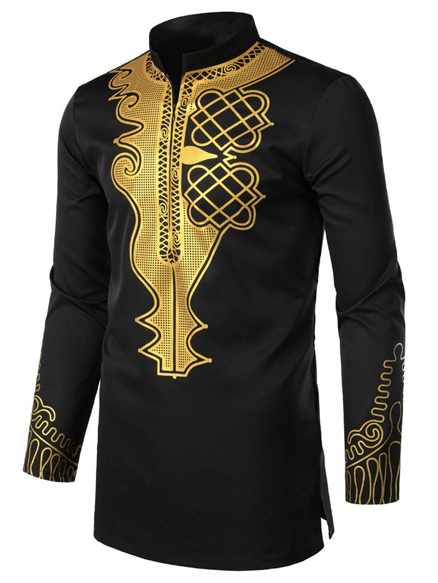 

Gilding Decoration Long Sleeves Shirt, Black
