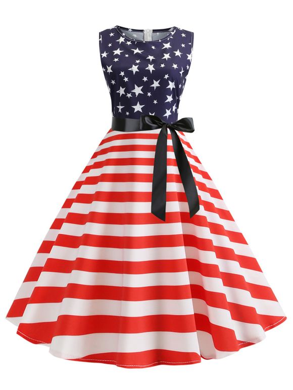 Drapeau américain ceinturé vintage une robe de ligne - multicolor B 2XL