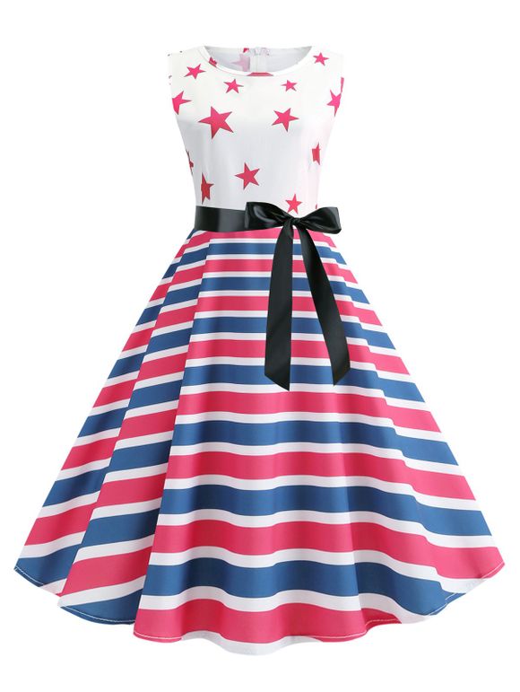 Drapeau américain ceinturé vintage une robe de ligne - multicolor C 2XL