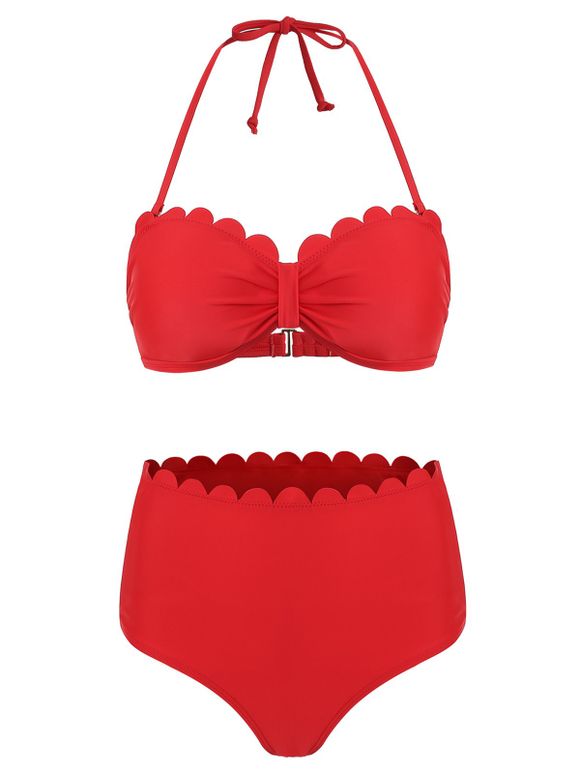 Maillot de bain bikini dos nu à taille haute - Rouge Vineux XL