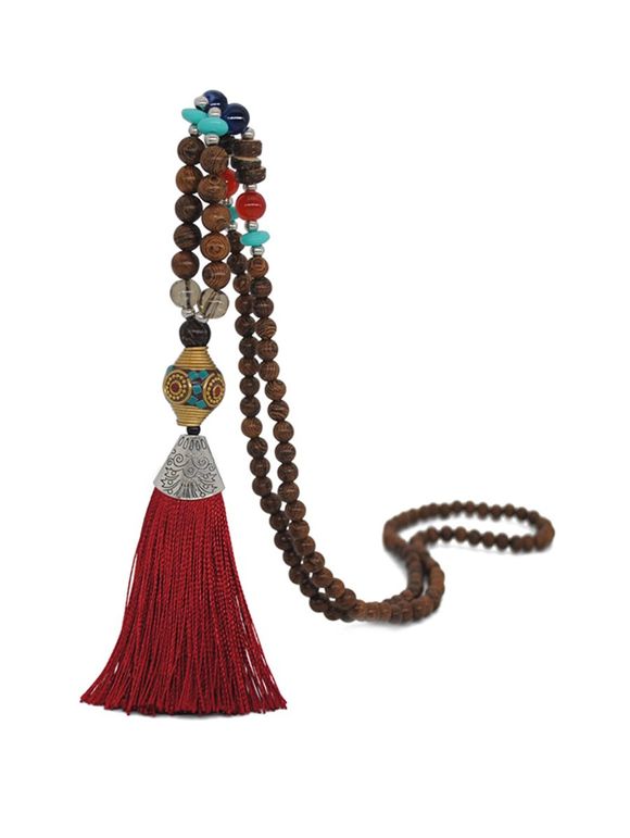 Collier Vintage Ethnique à Frange Style Tibet - Rouge 