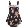 Débardeur Fleurie Imprimée de Grande Taille avec Bouton - Ardoise bleue foncée 4X