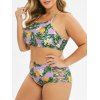 Pineapple Leaf Strappy Plus Size Lace-up Bikini Swimsuit - TYRIAN PURPLE 2X