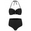 High Waisted Scalloped Halter Bikini Swimsuit - BLACK L