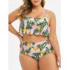 Maillot de Bain Bikini Réversible Feuille Ananas de Grande Taille à Volants - Rose Flamant 4X
