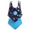 Maillot de Bain Tankini Contrasté Planète Imprimé de Grande Taille à Volants - Bleu Dodger 5X