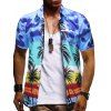 Chemise Boutonnée Motif de Palmier Hawaiien - Bleu M