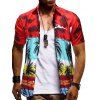 Chemise Boutonnée Motif de Palmier Hawaiien - Rouge 2XL