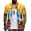 Chemise Boutonnée Motif de Palmier Hawaiien - Jaune S