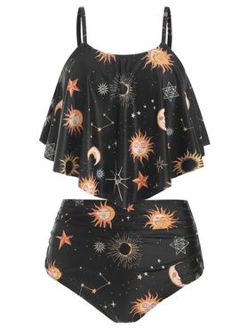 Sun and Moon Printed Overlay Tankini Swimsuit