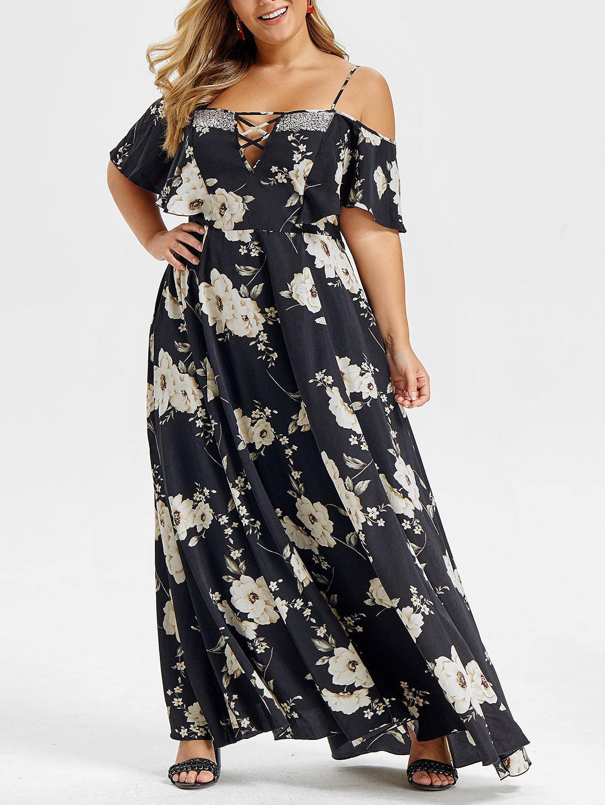 maxi black floral dress