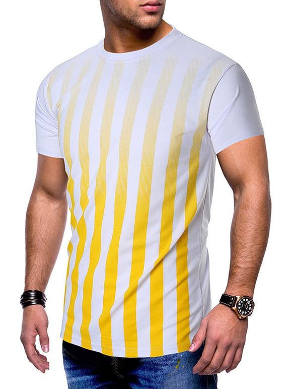 T-shirt Décontracté Rayé Imprimé - Jaune XL