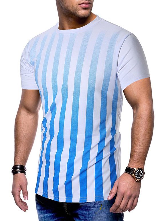 T-shirt Décontracté Rayé Imprimé - Bleu 2XL