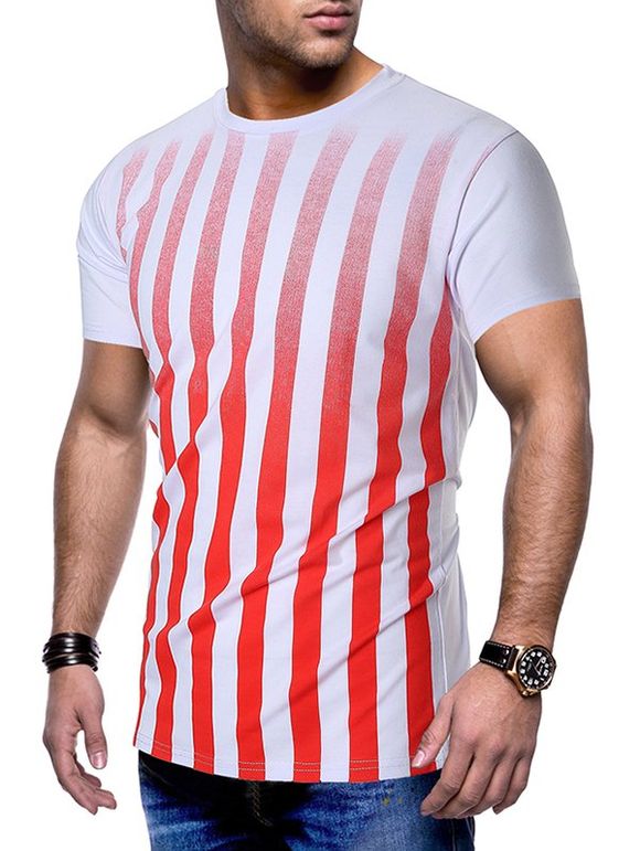 T-shirt Décontracté Rayé Imprimé - Rouge 2XL