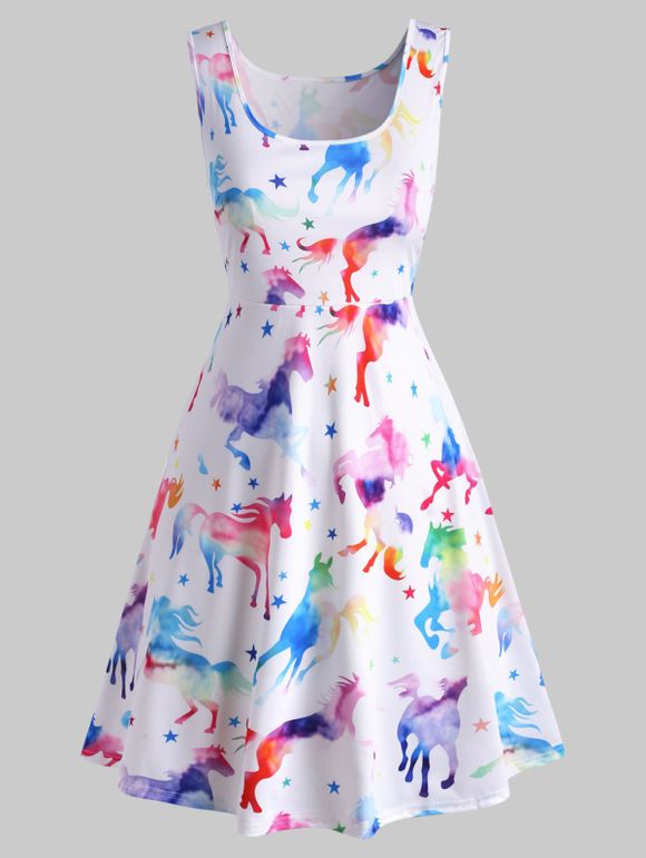 Mini Robe Trapèze Ombrée Cheval Imprimé Grande Taille - Blanc 2X