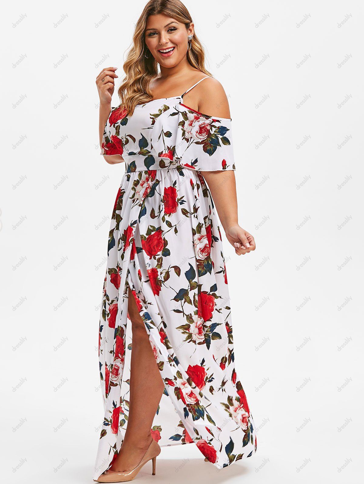 DressLily.com: Photo Gallery - Plus Size Floral Open Shoulder Dress