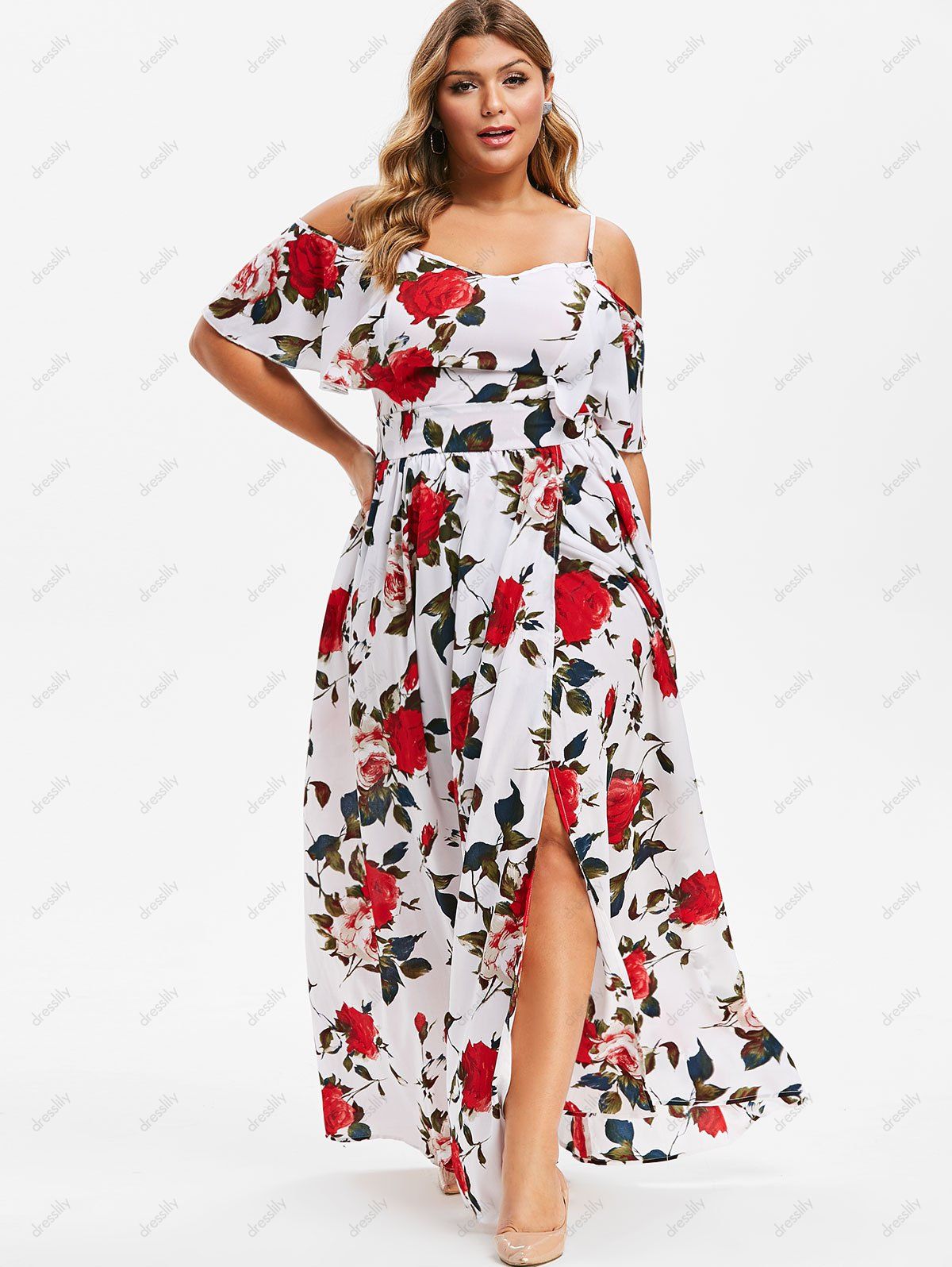 DressLily.com: Photo Gallery - Plus Size Floral Open Shoulder Dress