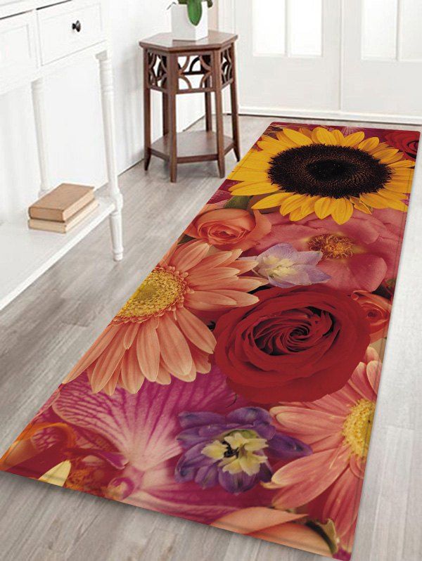 

Colorful Flowers Pattern Water Absorption Area Rug, Multi-a