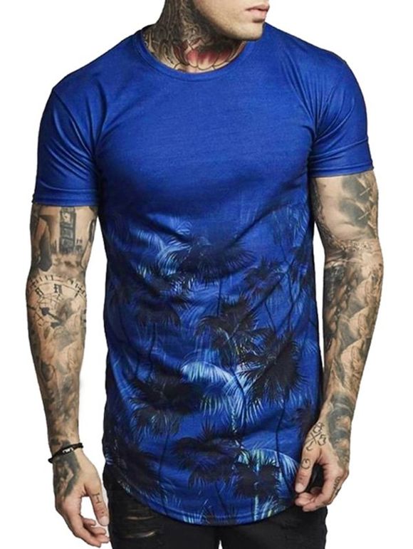 T-shirt Décontracté Motif de Cocotier - Bleu M