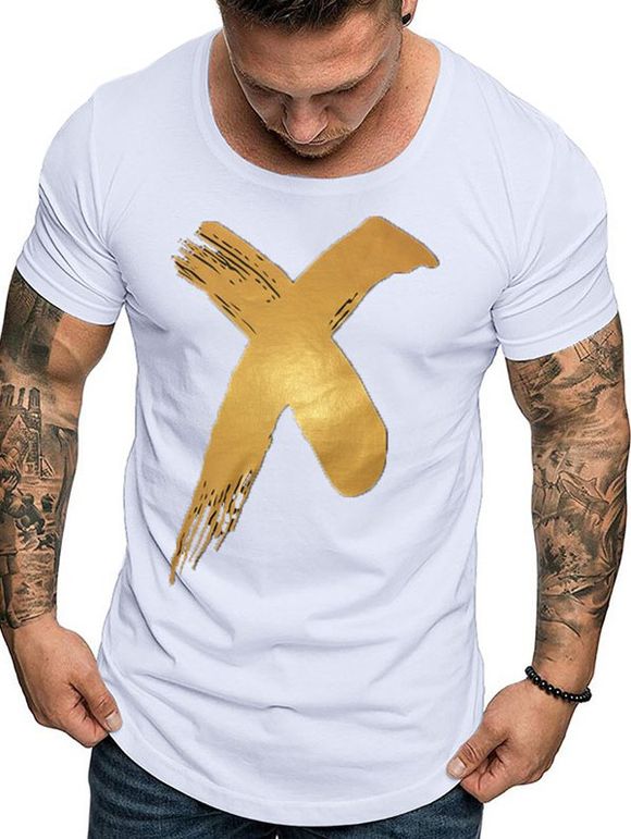 T-shirt Décontracté Peinture de Croix Imprimée - Blanc 2XL