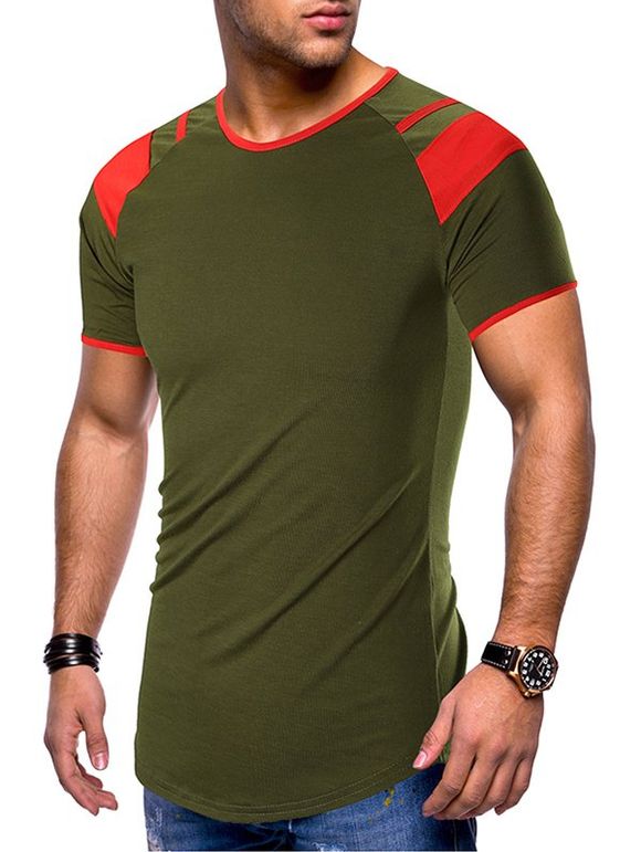 T-shirt Panneau en Blocs de Couleurs à Manches Raglan - Vert Armée M