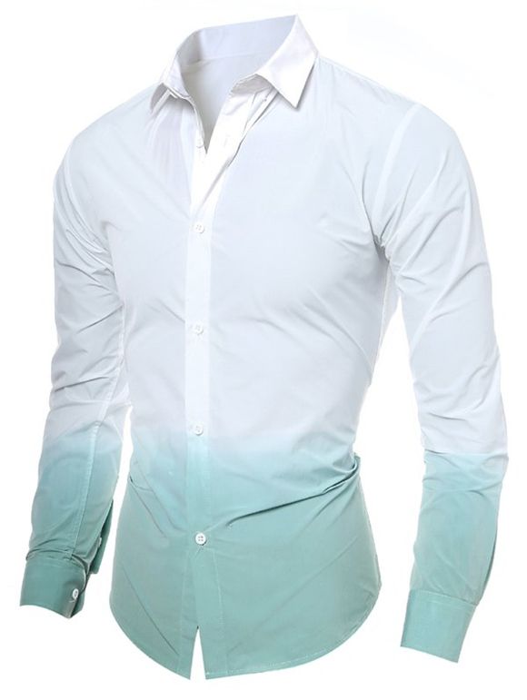 Chemise Boutonnée Dégradée Imprimée - Turquoise Moyenne S
