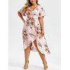 Plus Size Floral Print Buttons High Low Dress - PIG PINK 2X