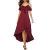 Ruffle Cold Shoulder High Low Dress - RED WINE XL