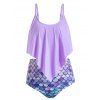 Maillot de Bain Tankini Ecale de Poisson Imprimée de Grande Taille à Volants - Mauve 2X