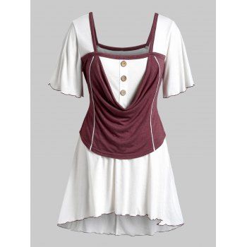 

Plus Size Two Tone Cowl Front High Low T-shirt, White