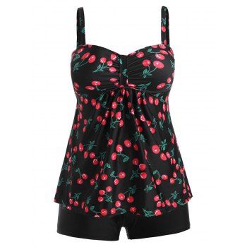 Image of Cherry Print Plus Size Skirted Tankini Swimsuit