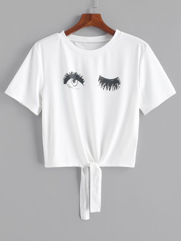 T-shirt court à grande taille avec imprimé sur les yeux et devant - Blanc 2X