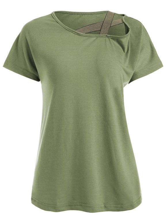 T-shirt Décontracté à Bretelle Croisée à Col Oblique - Vert Armée M