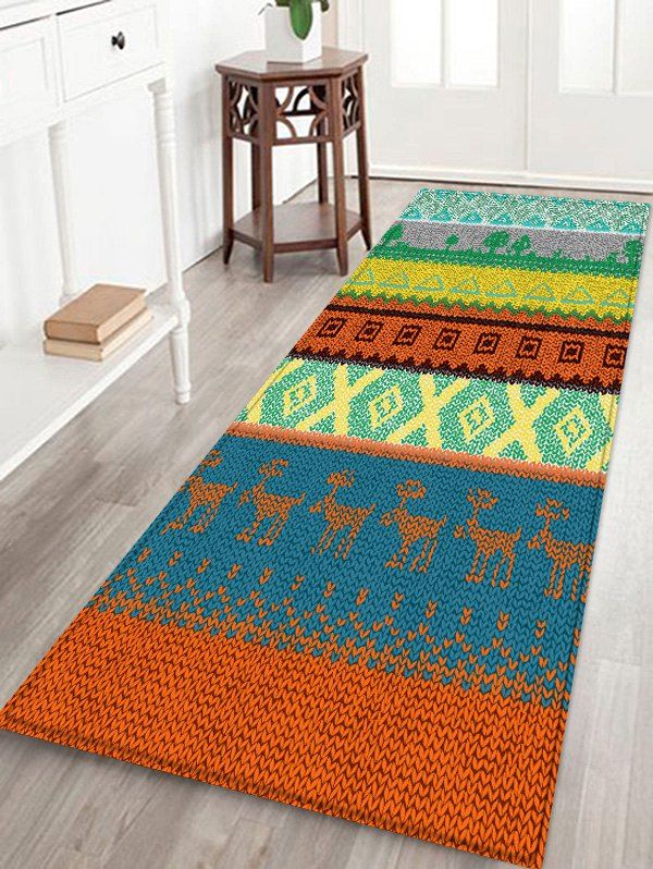 

Ethnic Geometric Deer Print Design Floor Mat, Mist blue