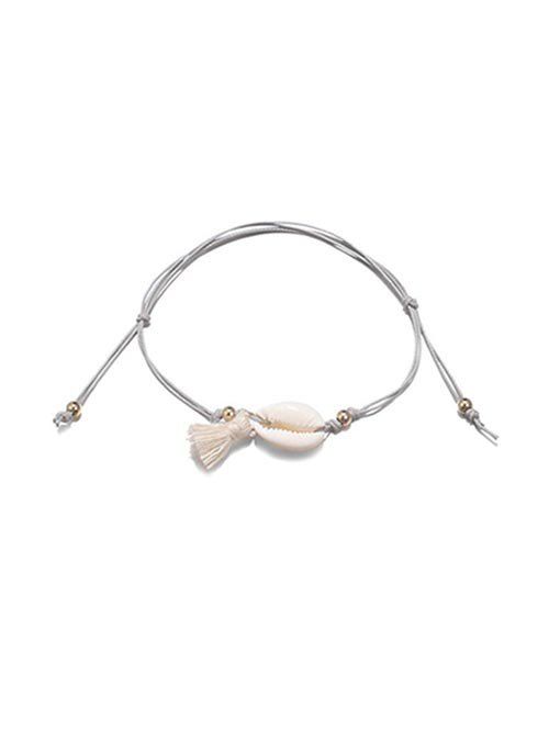 

Adjustable Cowrie Shell Fringe Rope Anklet, Gray