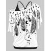 Ensemble de T-shirt Plume Imprimée de Grande Taille à Col Oblique et de Débardeur Deux Pièces - Blanc 3X