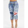Legging Capri Moulant 3D Drapeau Américain Imprimé de Grande Taille - Bleu clair 5X