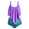 Maillot de Bain Tankini Ecale de Poisson Imprimée de Grande Taille à Volants - Violet Améthyste 2X