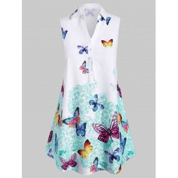 

Plus Size Sleeveless Butterfly Print Blouse, Light aquamarine