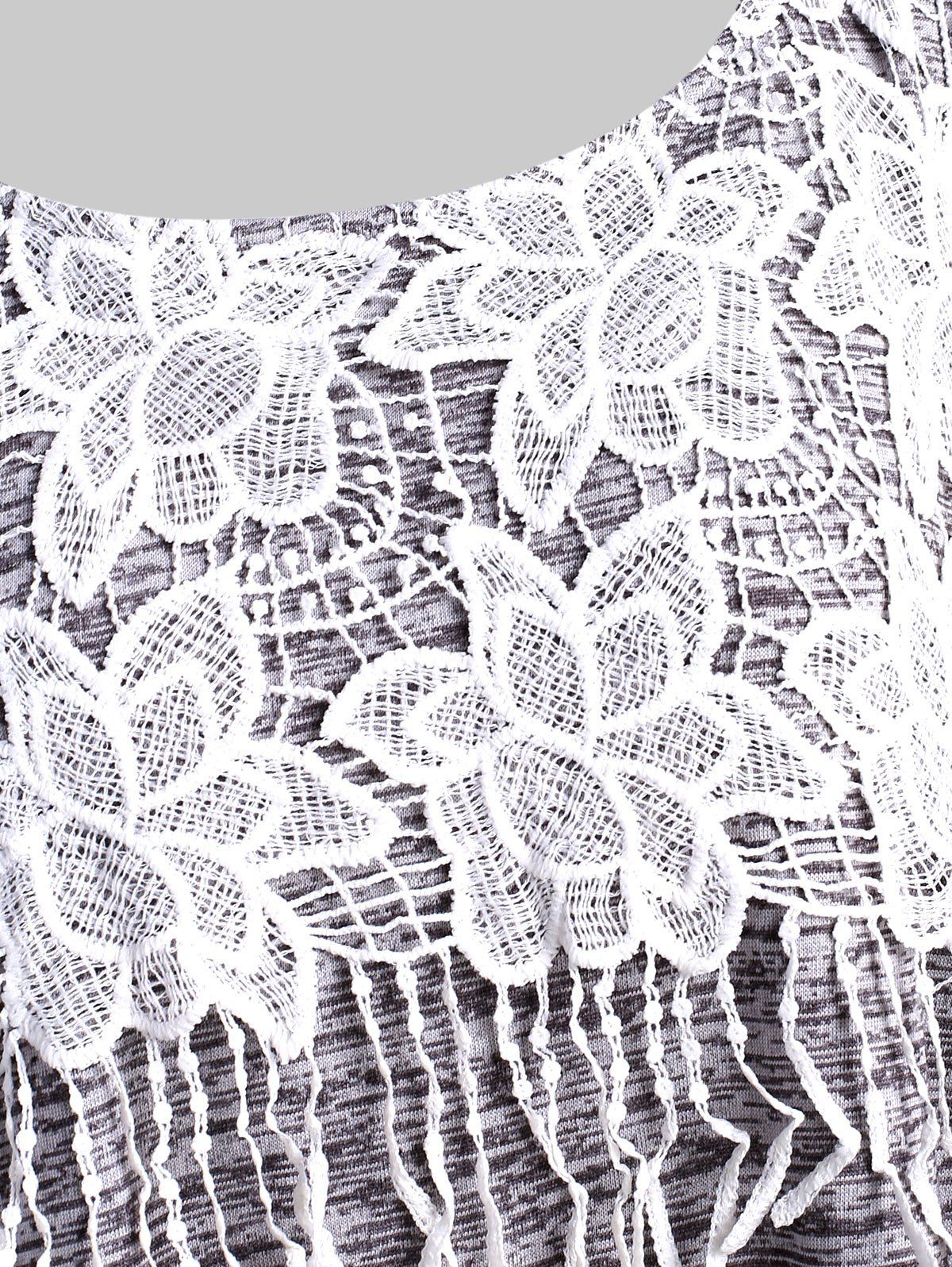 Plus Size Space Dye Applique Panel Fringed Tee - LIGHT GRAY 3X