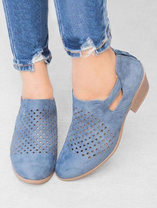 

Hollow Out PU Leather Ankle Boots, Blue