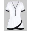 T-shirt Tunique Zippé Bicolore de Grande Taille - Blanc 5X