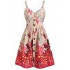 Buttoned Butterfly Print Polka Dot Fit and Flare Dress - APRICOT M